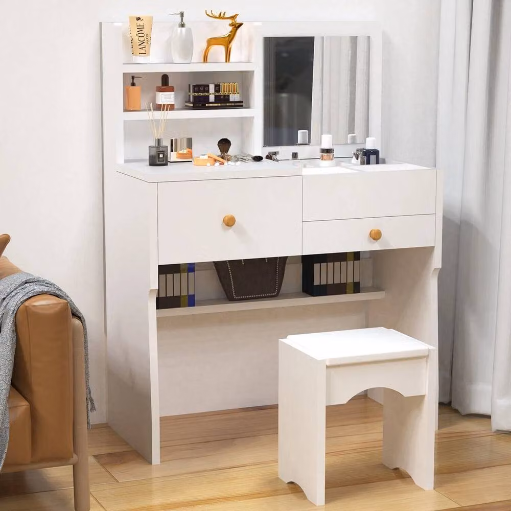 SPETLEK Modern Dressing Table with Tri-fold Mirror in White Matt Finish – 3