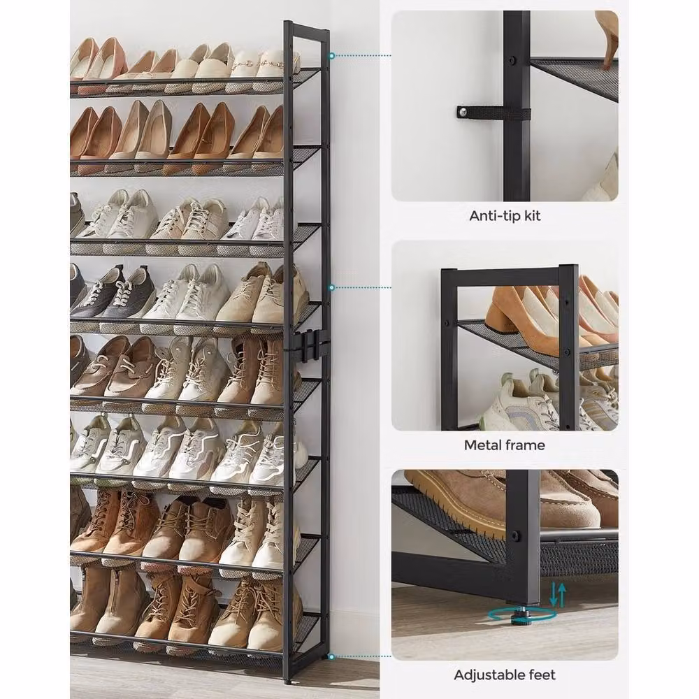 Kelvenix Black 8-Tier Metal Stackable Shoe Rack – 3