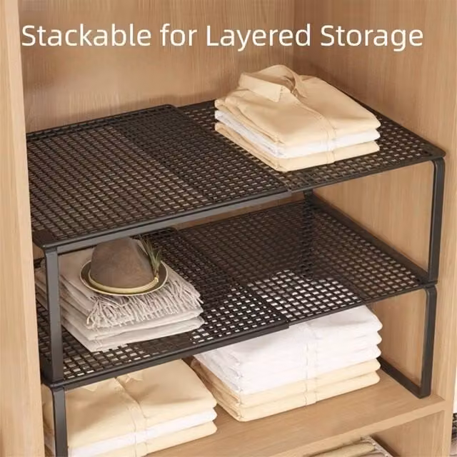 Kelvenix M Metal Adjustable Stackable Closet Shelves in Black