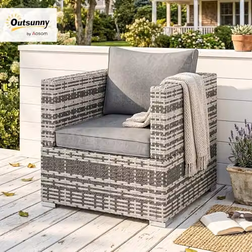 Outsunny Modern Grey Rattan Garden Chair for Terrace and Garden – 2