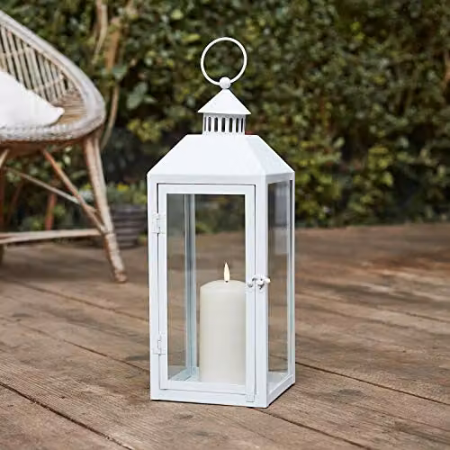 Lights4fun Perth Medium White Metal Outdoor Floor Lantern with TruGlow LED Candle and Remote Control, Height: 40 cm – 2