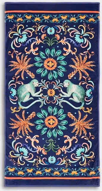 M&S Pure Cotton Monkey Print Beach Towel in Blue Mix