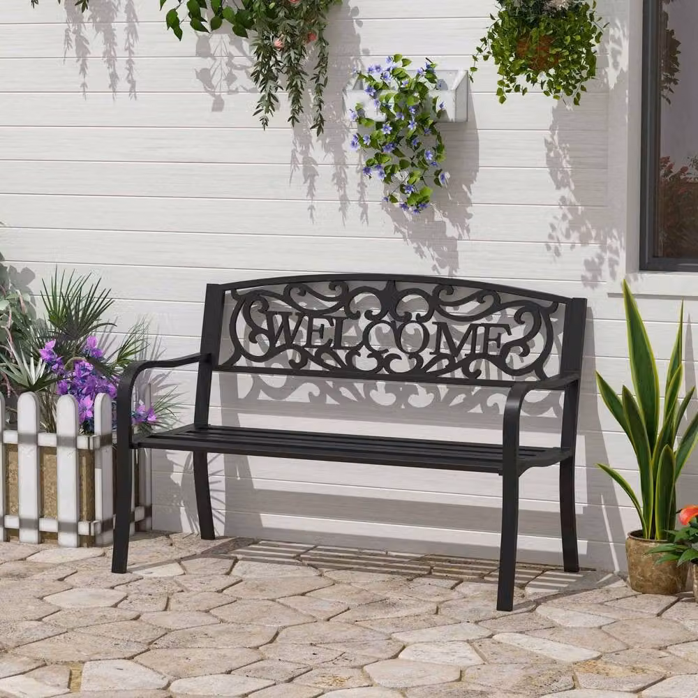 Wyld Haus Rolare Two Seater Outdoor Garden Bench in Black Matt Steel, W: 127 cm – 3