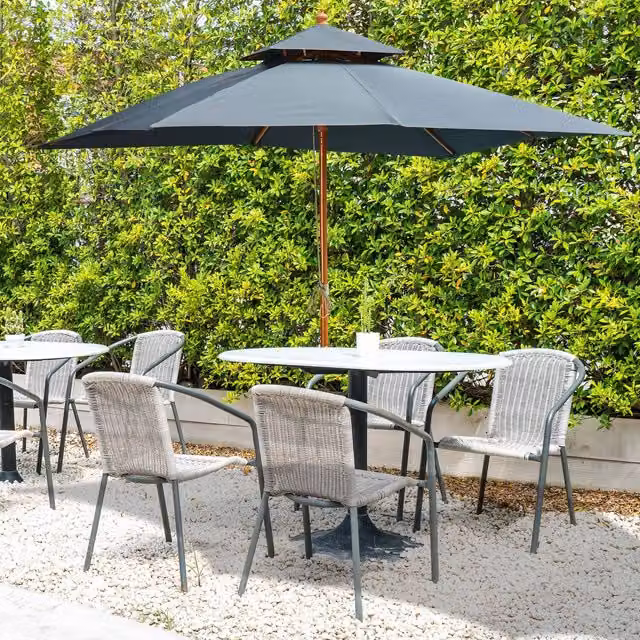Outsunny Grey Bamboo Patio Garden Sun Umbrella, W: 300 cm x D: 300 cm