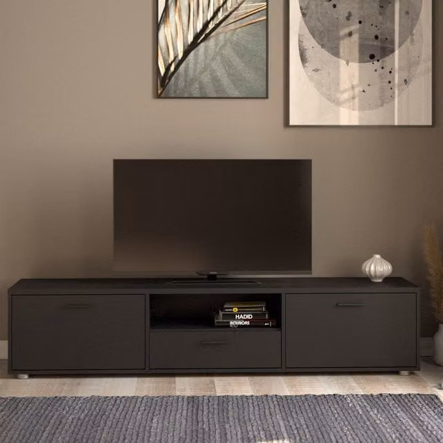 Furniture To Go Media TV Unit with 2 Doors and 1 Drawer in Black