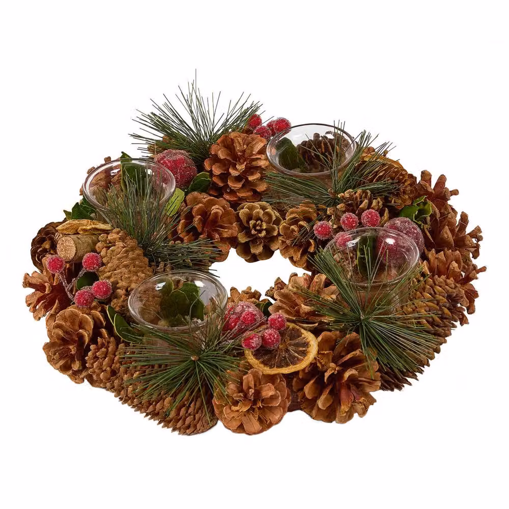Dibor Set of 2 Citrus Spice Round Table Centrepiece Christmas Tealight Candle Holders, Brown, Diameter: 30 cm – 2