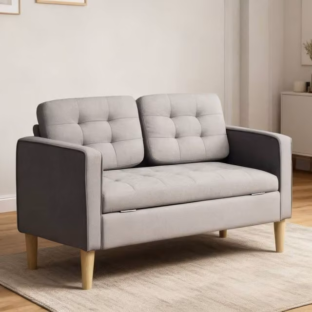 ERGOVEXA 2 Seater Tufted Cotton Sofa with Hidden Storage in Grey, Width: 117 cm