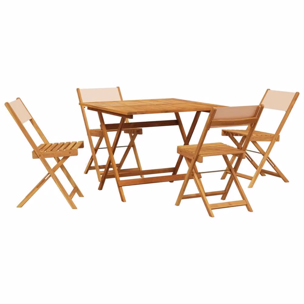 Berkfield Home 5 Piece Modern Garden Dining Set in Beige Fabric and Solid Acacia Wood – 2