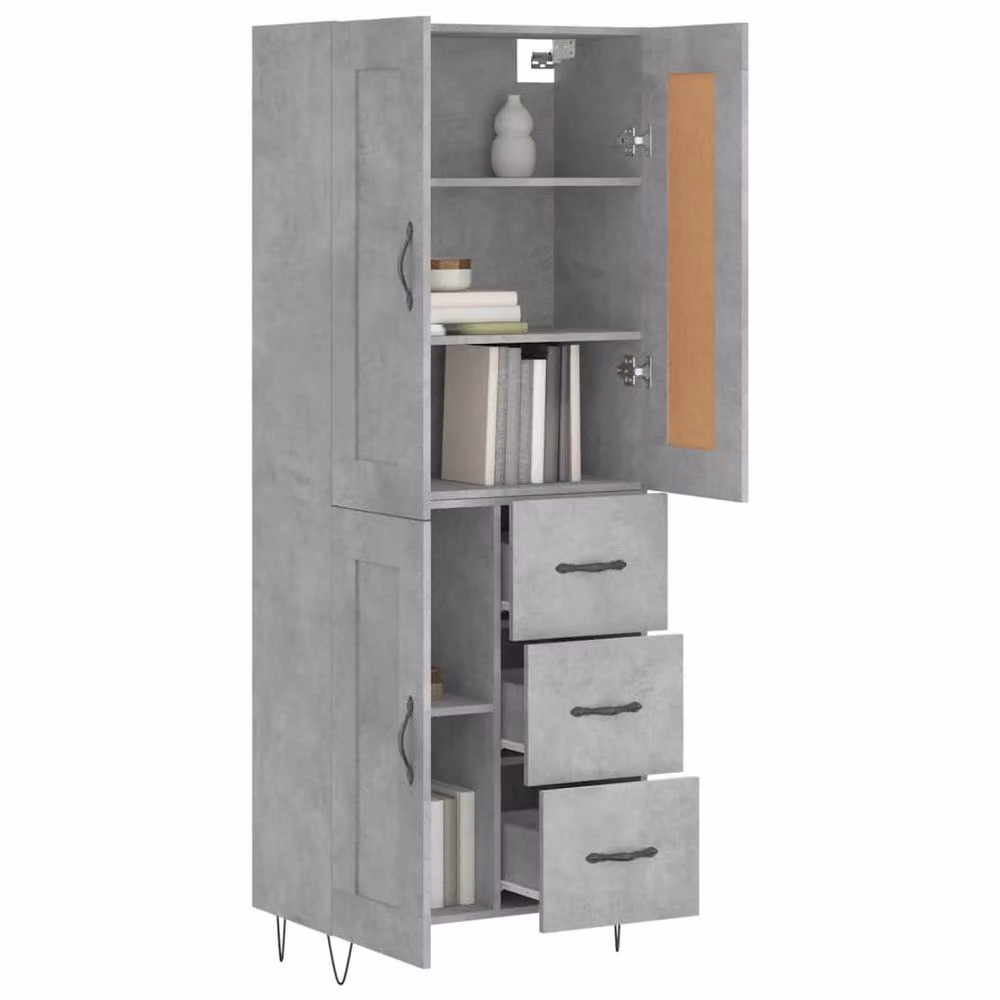 Berkfield Home Highboard in Concrete Grey, W/D/H: 69.5 x 34 x 180 cm – 2