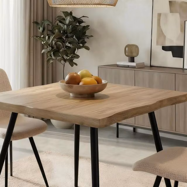 Home Source Avara Contemporary Dining Set with Square Table and Pair of Upholstered Chairs in Beige and Black, W/D/H: 80 x 80 x 75 cm – 1