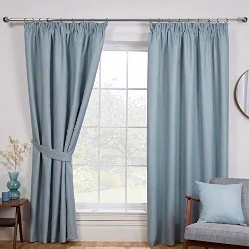 Sundour Eclipse Blue Blackout Pencil Pleat Curtains, Pair, Width: 229.1 cm, Drop: 137 cm
