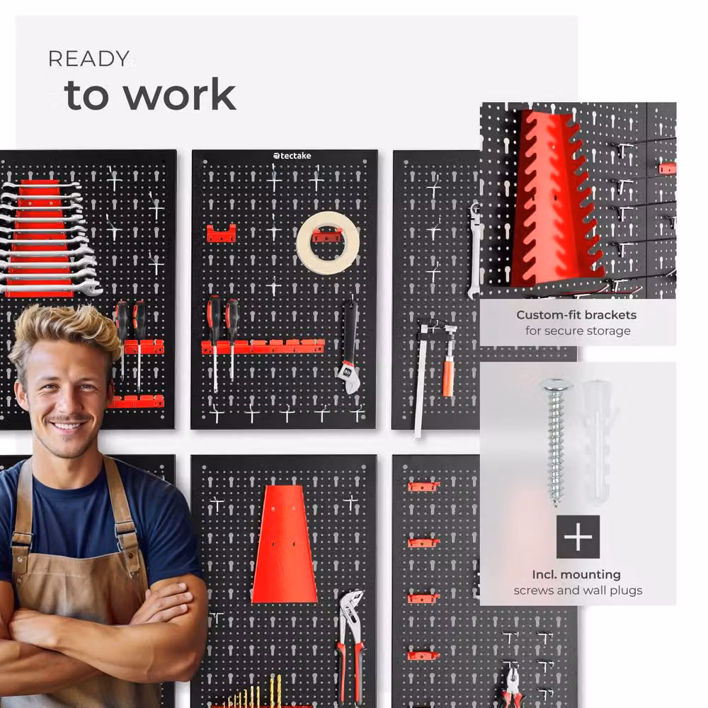 tectake Jonah Steel Tool Pegboard with Hooks and Holders, Multicolour, W/D/H: 120 x 120 x 120 cm – 3