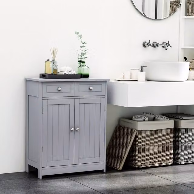 Kleankin Classic Freestanding Bathroom Storage Unit in Grey and White, W: 75 cm, D: 60 cm, H: 60 cm