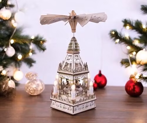Netagon White Wooden Battery Powered Tabletop Christmas Pyramid with 6 LED Lights – 2