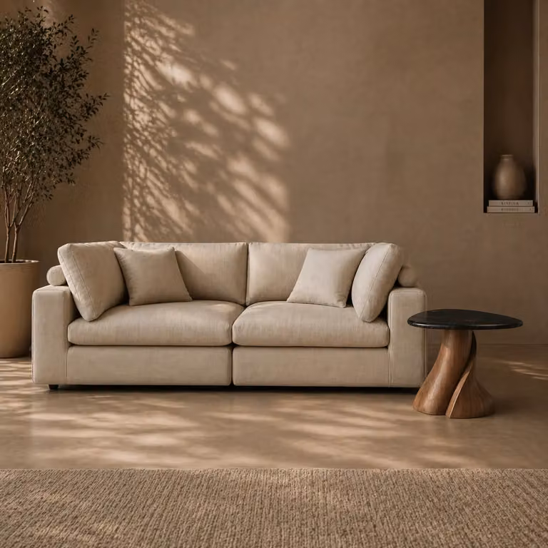 Tommy Franks Blanco 2-Seater Upholstered Fabric Sofa in White and Beige, W/D/H: 180 x 60 x 60 cm