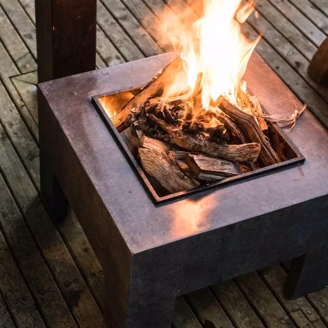 Ivyline Square Fire Pit and Square Console in Stone Anthracite Finish, H: 40 cm, W: 58 cm