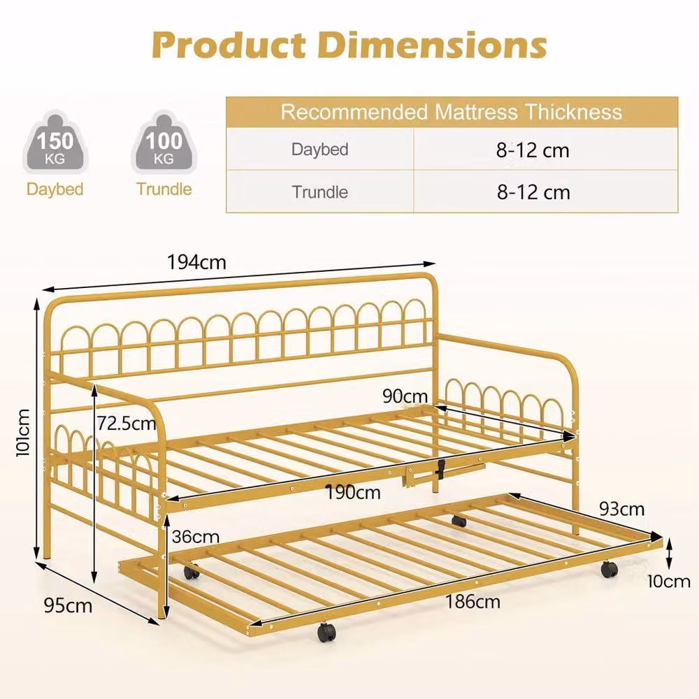 SPETLEK Modern Single Pull-out Daybed Sofa Bed in Gold Metal – 2