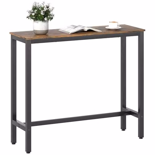 HOMCOM Modern Rectangular Bar Table in Brown with Adjustable Footpads, W/D/H: 120 x 40 x 100 cm – 1