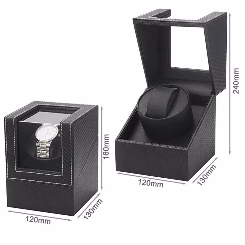 SPETLEK Single Automatic Watch Winder Display Case Rotating Storage Organizer in Black W: 24.0 cm, D: 12.0 cm – 2
