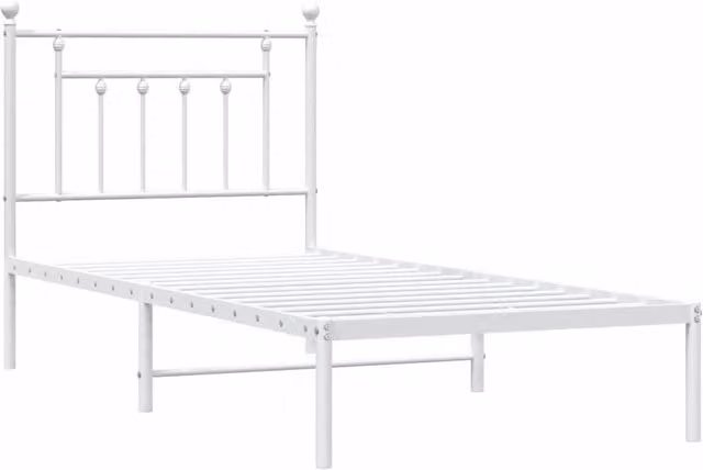 Berkfield Home Metal Bed Frame with Headboard in White, W/D/H: 90 x 190 cm