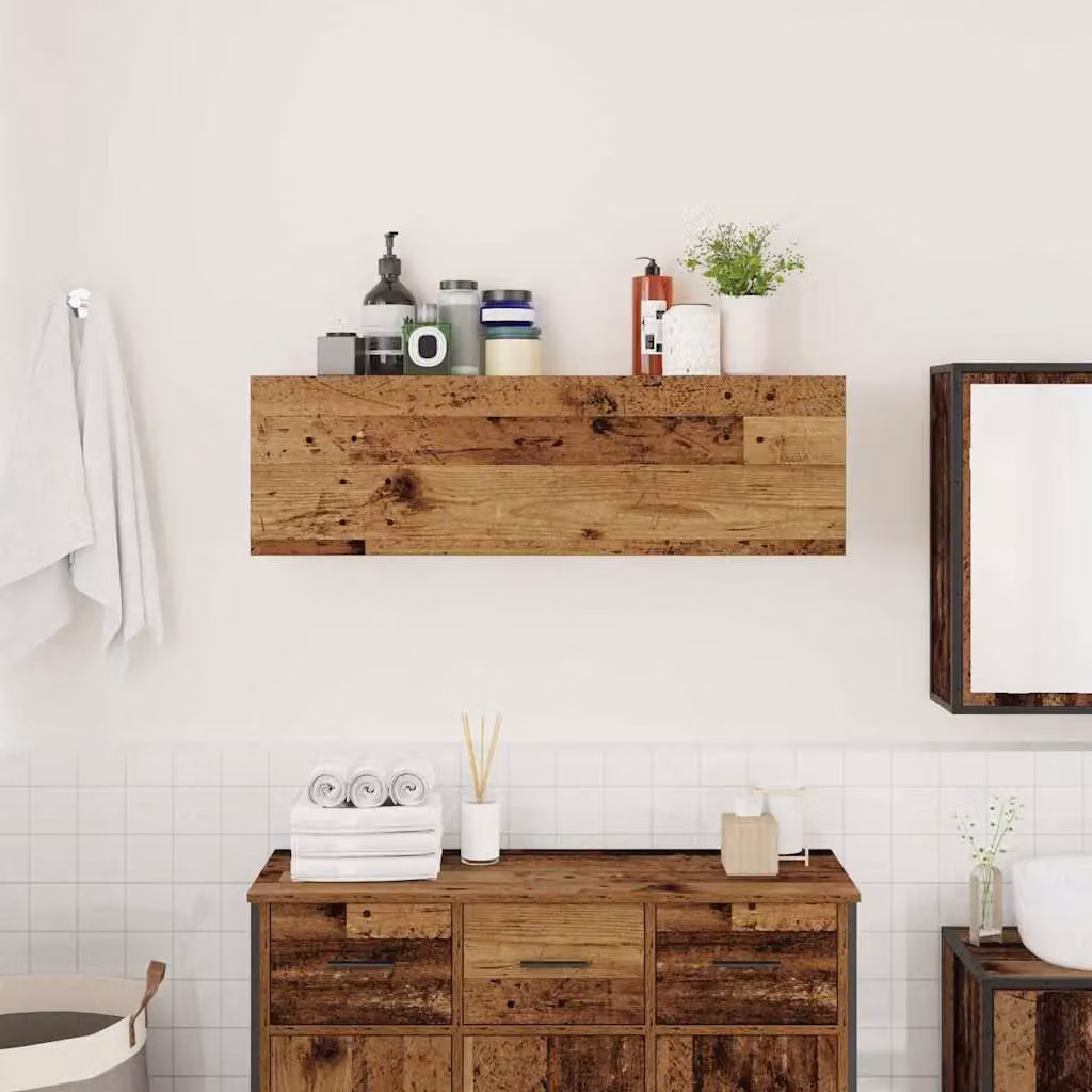 Berkfield Home Wall Mounted Bathroom Cabinet in Old Wood Brown, W/D/H: 100 x 25 x 30 cm – 3