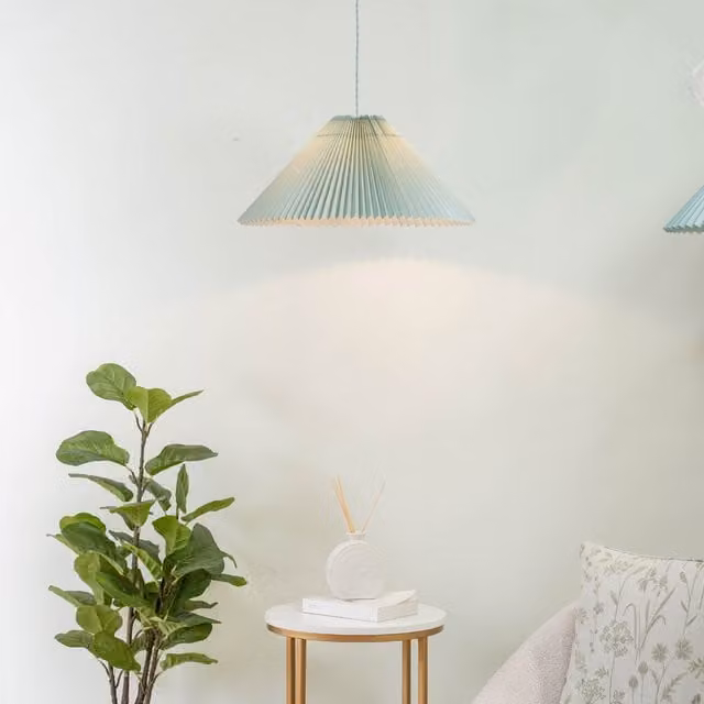 ValueLights Akira Blue Fabric Pleated Single Drop Ceiling Pendant Light with LED Bulb