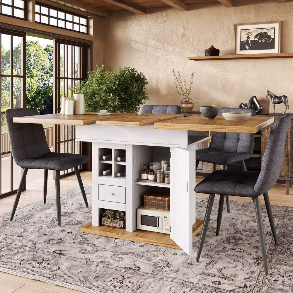 BTM Extendable White Dining Table with Wine Rack and Drawers, W/D/H: 110 x 80 x 75 cm – 2