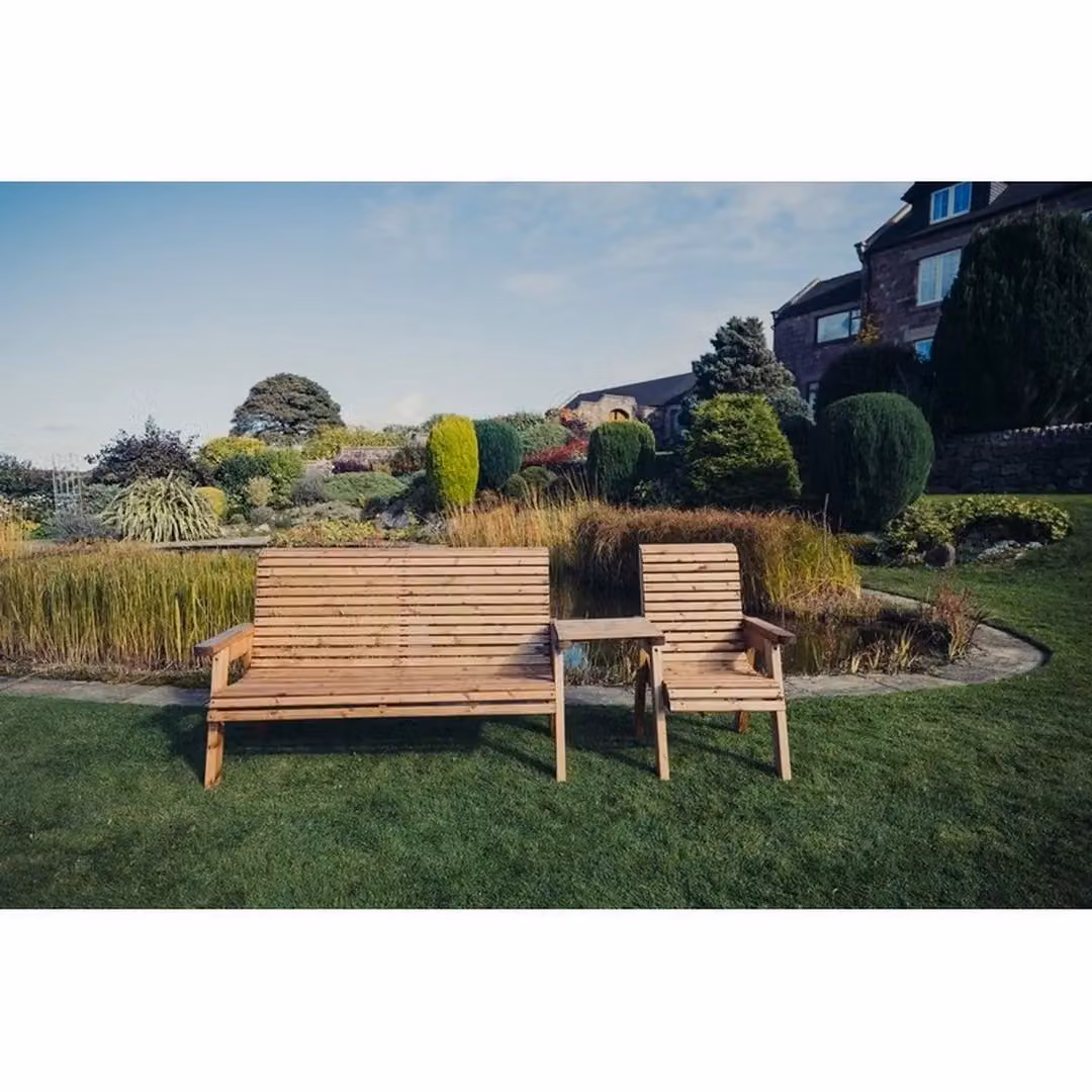 Churnet Valley Garden Furniture Ltd Valley 1XC 1X3B Pine Garden Furniture Set with Tray and Brown Cushions – 2