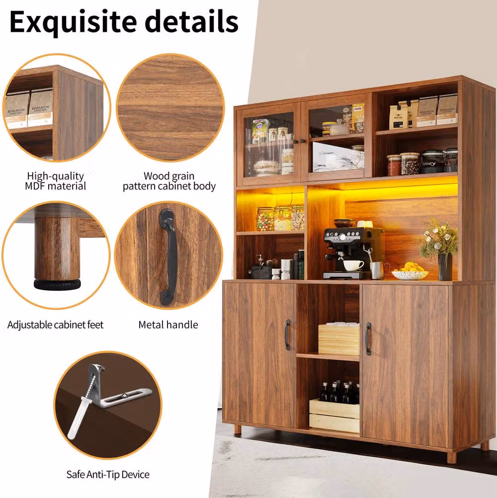 STILVORA Modern Tall Cabinet in Brown with Integrated LED Lighting and Sliding Glass Doors – 6