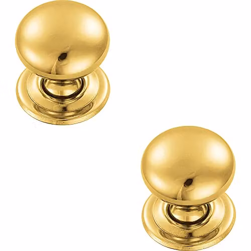 Loops 2 Pack Round Victorian Cupboard Door Knobs in Polished Brass