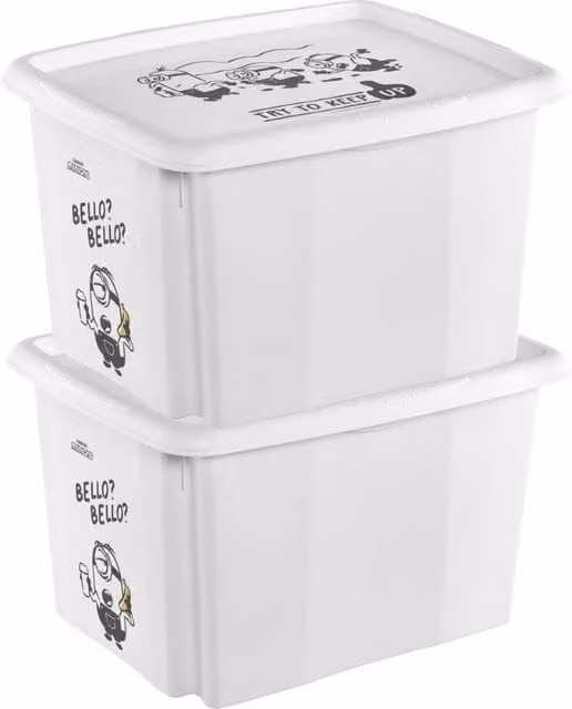 Keeeper Set of 2 Minions Stackable Turning Storage Boxes, 30L, Grey and White – 1