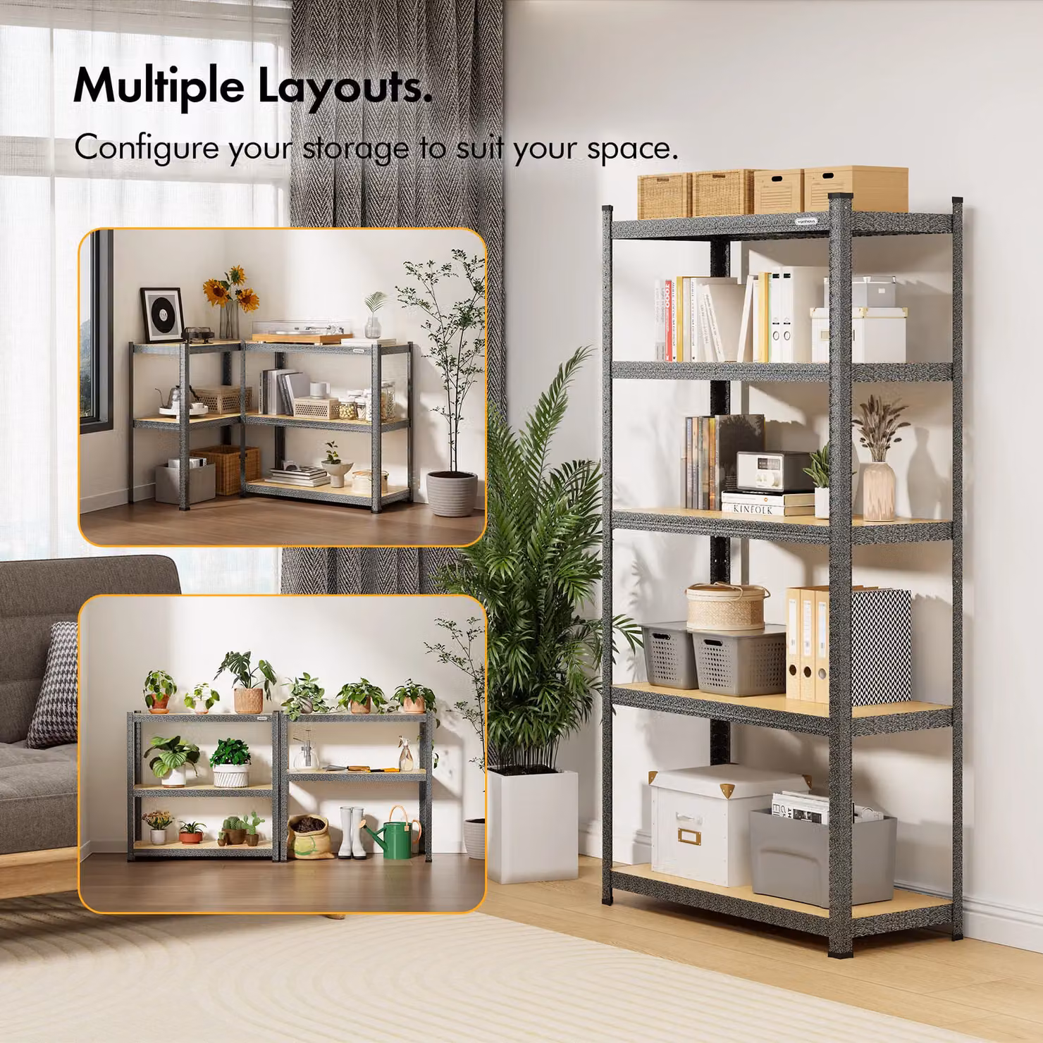 VonHaus 5 Tier Heavy Duty Garage Shelving Unit in Grey, W/D/H: 180 x 90 x 40 cm – 5