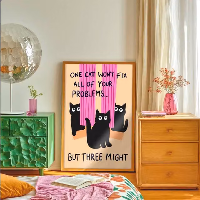 The Paper Tail Three Cats Multicolour Illustration Wall Print, W: 14.8 cm, H: 21.0 cm – 1
