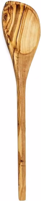 Verano Spanish Ceramics Brown Olive Wood Round Cooking Mixing Spoon with Corner, Length: 30 cm