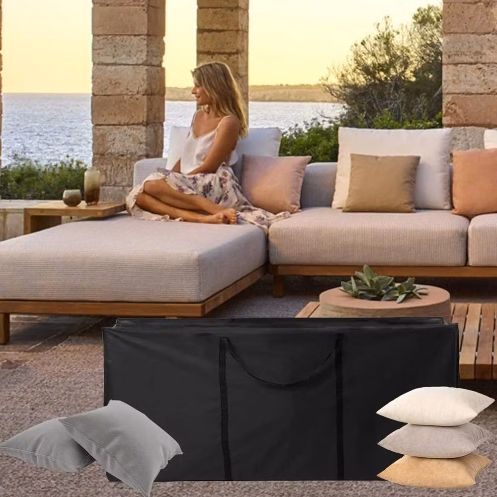 KORVIXA Zipped Garden Furniture Cushion Storage Bag in Black, 100 cm – 5