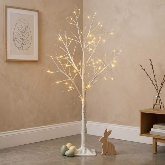 Garden Greatness 3ft Light Up LED Easter Birch Tree in White and Multicolour