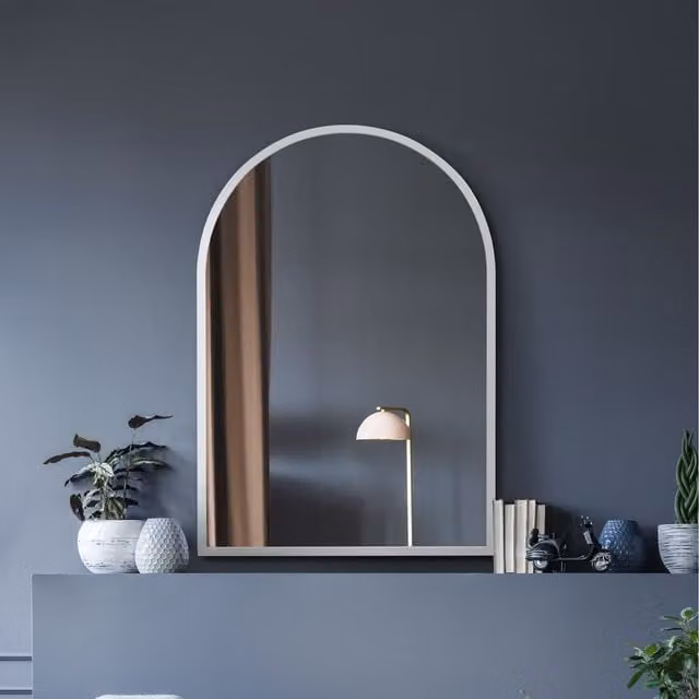 MirrorOutlet Arcus White Modern Metal Wall Mirror, W: 100 cm, H: 70 cm