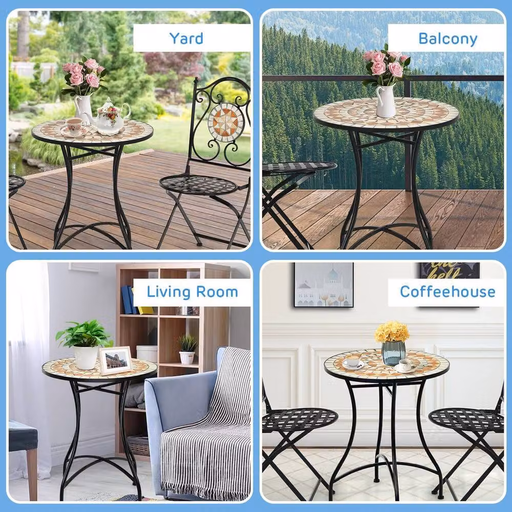 Costway Round Retro Mosaic Table with Black Iron Frame – 5