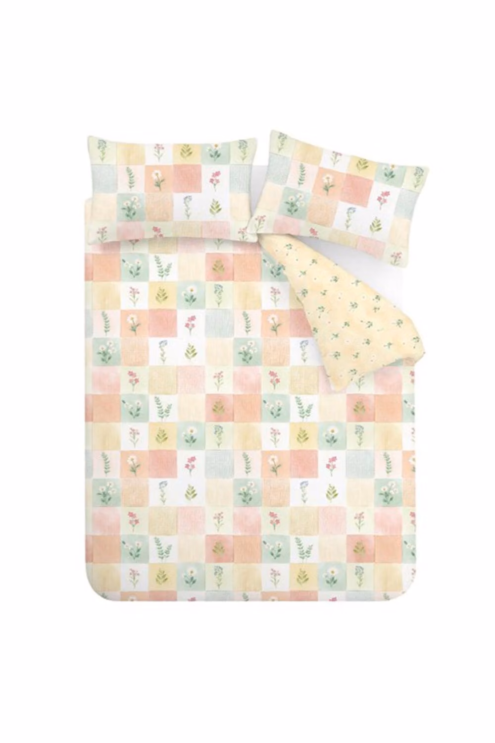 Catherine Lansfield Daisy Patchwork Reversible Single Duvet Cover and Pillowcase Set, Yellow and Multicolour, W/D/H: 135 x 200 cm and 50 x 75 cm – 2