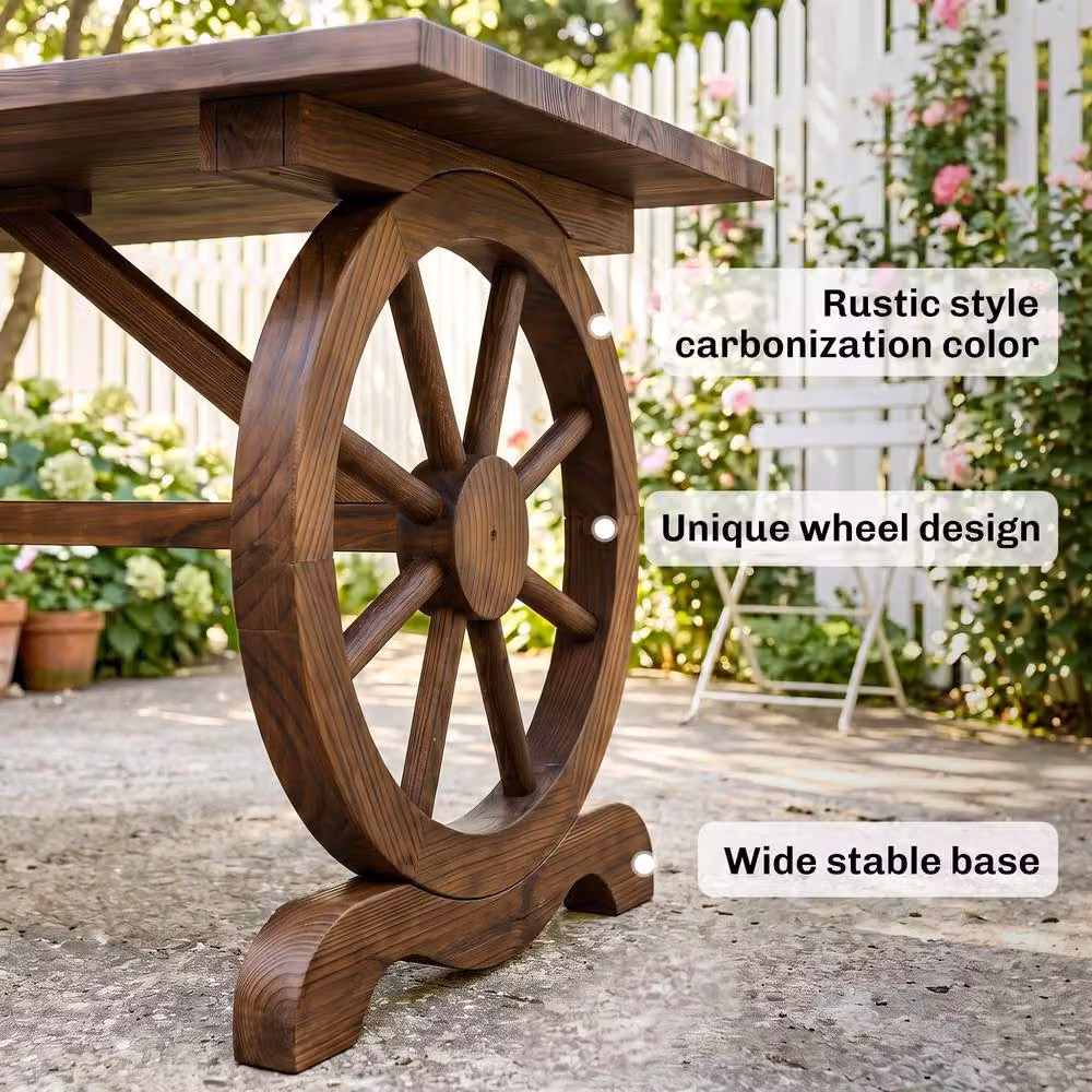 OUTSUNNY Outdoor Coffee Table and Patio Dining Desk in Black and Brown Rustic Wood – 2
