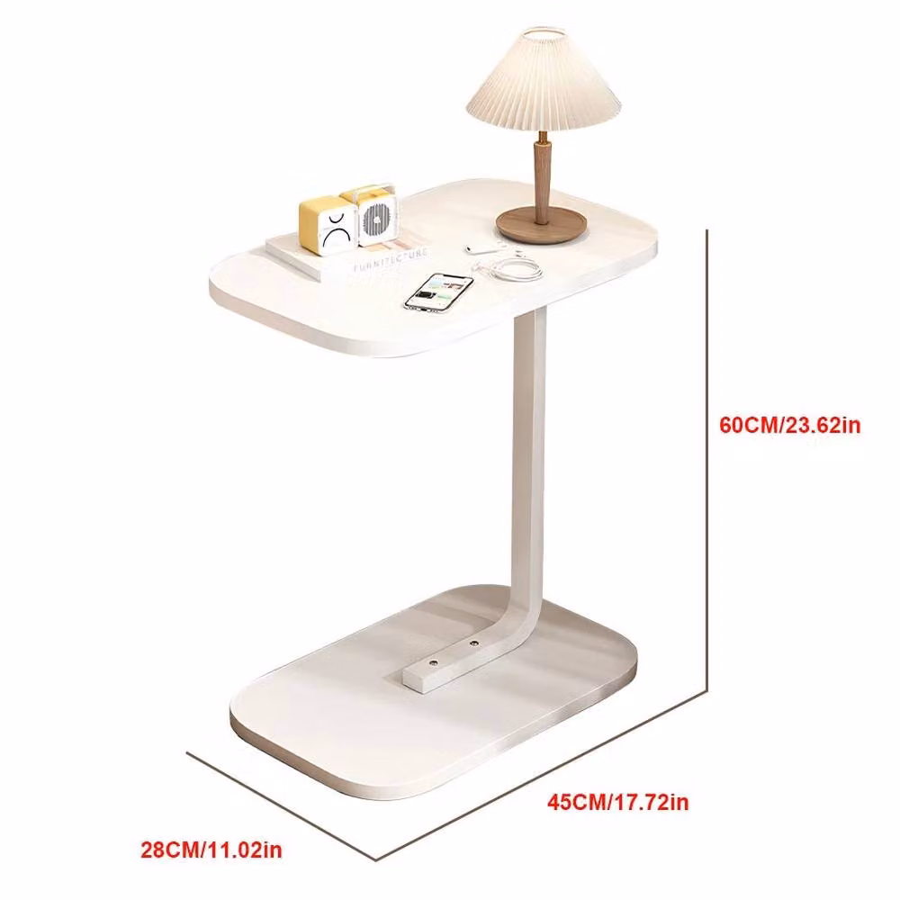 EONLION White C-Shaped Compact Sofa Side Table and Coffee Table with Wood and Metal Construction, H 100 cm x W 60 cm x D 60 cm – 2