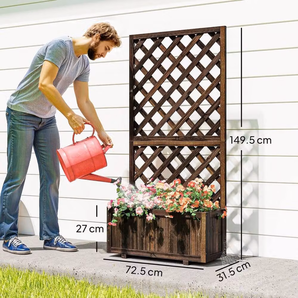 EONLION Brown Rustic Rattan and Wood Outdoor Planter Tub for Garden and Terrace, W/D/H: 149.5 x 72.5 x 31.5 cm – 2