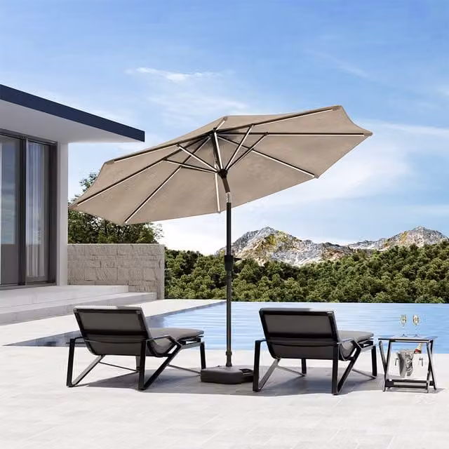 Komore Modern Outdoor Patio Umbrella Parasol with Plastic Base in Beige