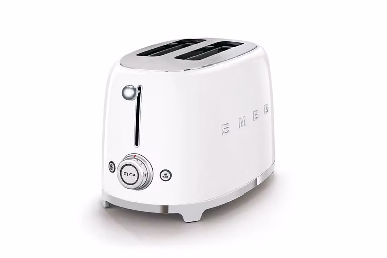 Smeg 50s Style Retro Mini-Kettle and 2-Slice Toaster Set, Stainless Steel White