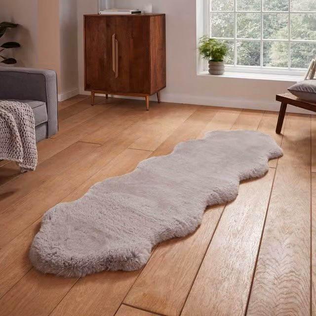 Terrys Super Teddy Double Faux Sheepskin Rug, Silver, W: 60 cm x L: 180 cm