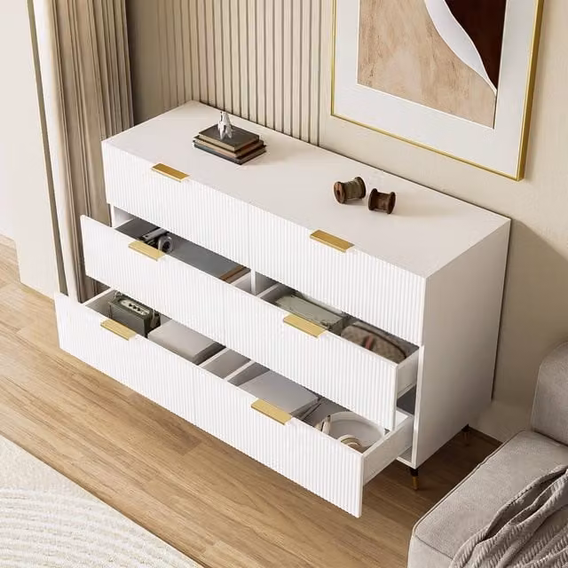 BTM Elegant White and Gold Glossy Sideboard with Chest of Drawers, W/D/H: 120 x 40 x 77 cm – 1