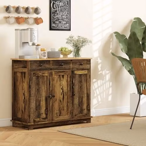 HOMCOM Modern Sideboard Storage Cabinet with 3 Doors and 3 Drawers in Rustic Brown – 6