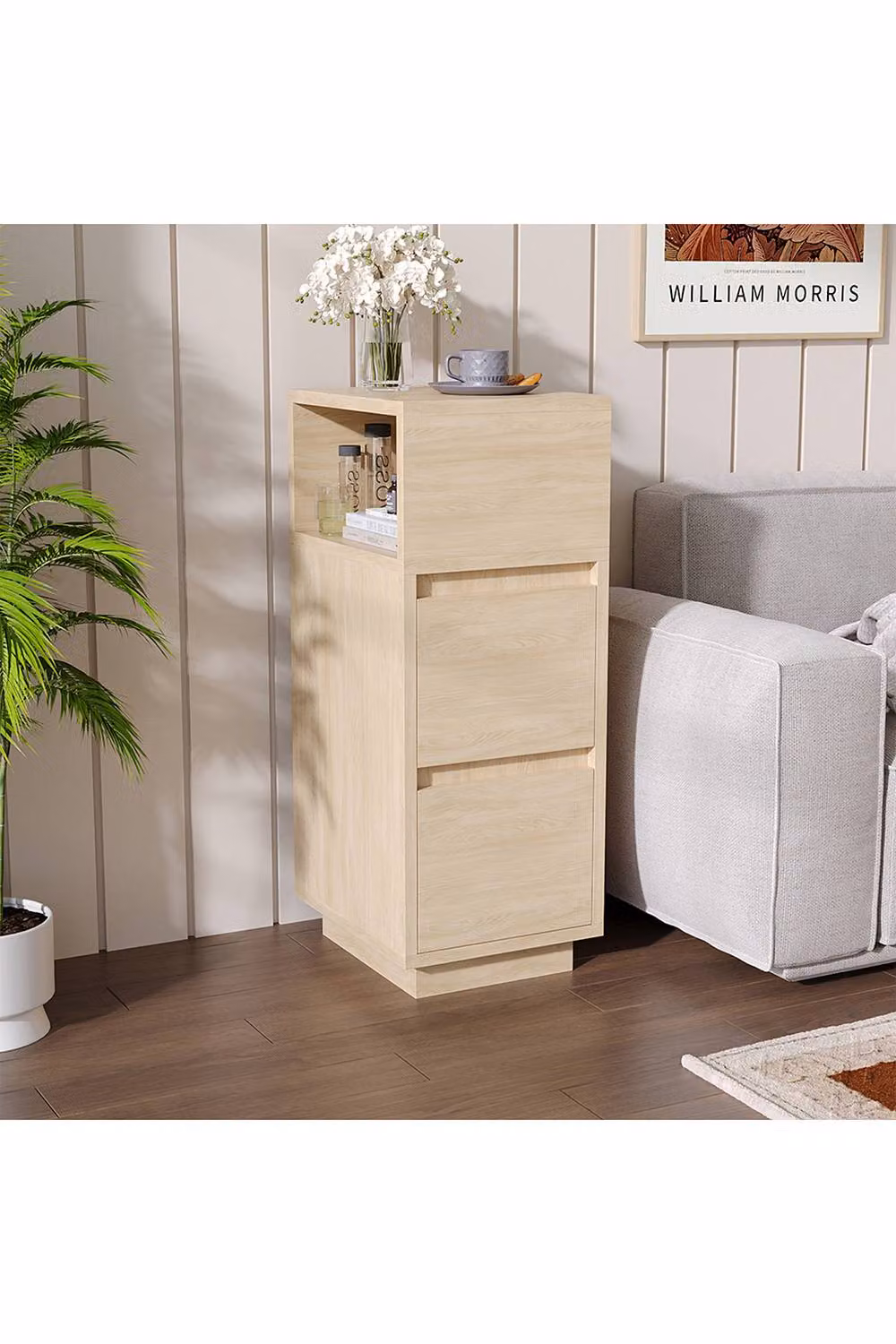 Living and Home Minimalist Bedside Table with Drawers in Sand Beige – 3