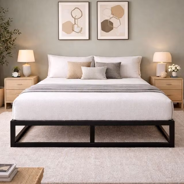House of Home Extra Strong Single Metal Platform Bed Frame in Black