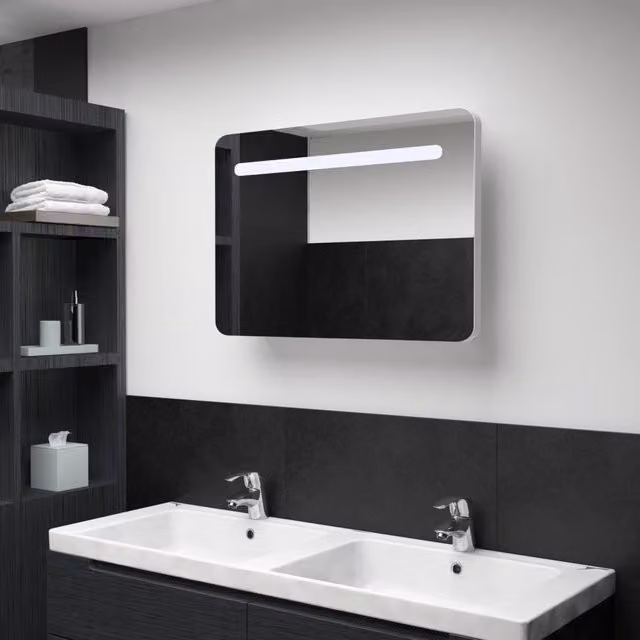 Berkfield Home LED Bathroom Mirror Cabinet in White, W/D/H: 80 x 9.5 x 55 cm – 1